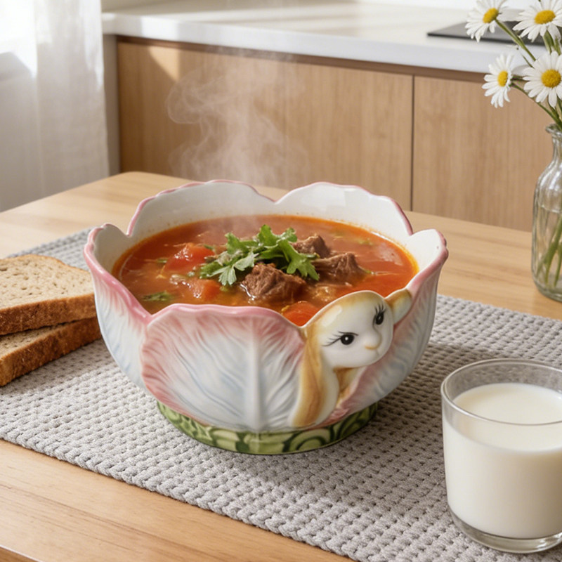 欧式陶瓷加厚高颜值白菜兔子可爱浮雕家用厨房菜汤碗大号面碗汤盆,淘宝优惠券,粉丝福利购,淘宝优惠卷