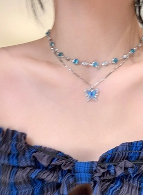 度假风海边蓝色蝴蝶双层项链