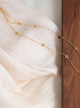 轻奢花朵四叶草单钻项链