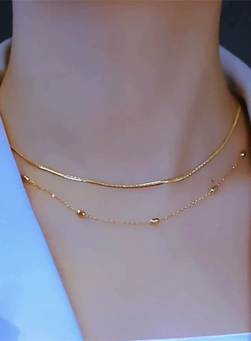 钛钢双层叠戴转运珠项链女