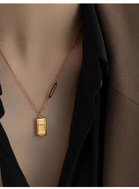金色砖头项链女精致吊坠