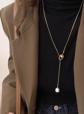 2025新款秋冬复古珍珠毛衣链