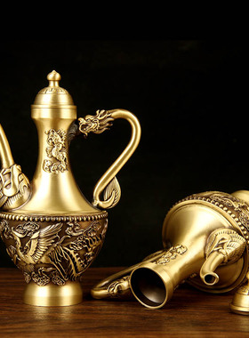 泰山阁黄铜铜酒壶摆件中式