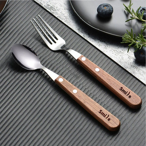 Ретро комплект, высококлассная ручка из натурального дерева для домашнего использования, посуда из нержавеющей стали, 3 предмета