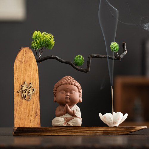 创意精品紫砂小和尚茶玩茶宠摆件陶瓷禅意小沙弥人物玄关家居饰品 - 图3