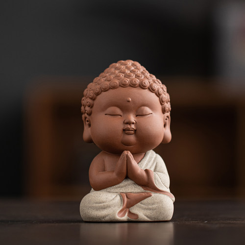 创意精品紫砂小和尚茶玩茶宠摆件陶瓷禅意小沙弥人物玄关家居饰品 - 图2