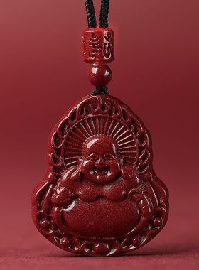 天然朱砂男士观音菩萨吊坠弥勒佛女项链护身符挂件情侣