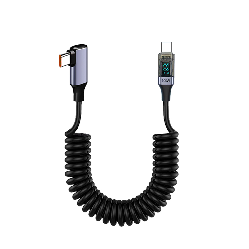弯头弹簧数显透明PD100W双typec车载carplay导航carlife数据线适用iPhone16pro苹果15华为mate70小米荣耀手机 - 图0