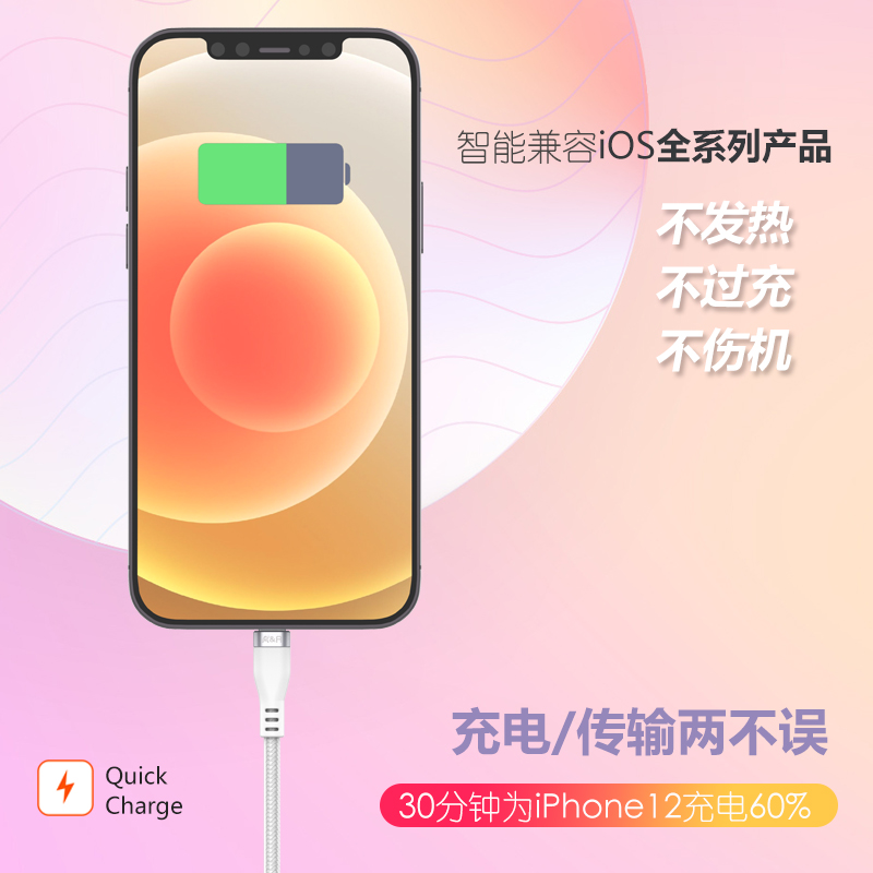 尼龙PD数据线mfi认证适用苹果iPhone14/13pro/12max快充X8p手机平板ipad30w闪电充1米lightning转typec编织线 - 图3