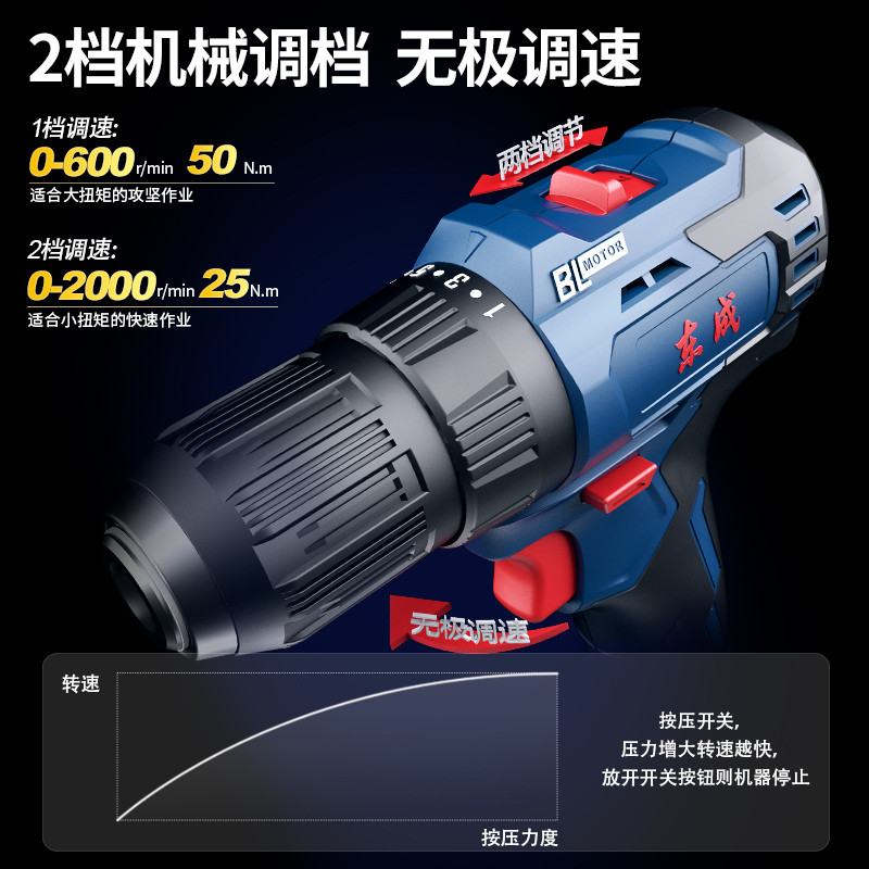 东成无刷电钻20V锂电DCJZ2050电动螺丝刀家用电转手钻起子手电钻-图0