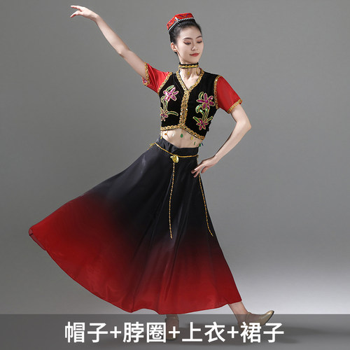 维吾族舞蹈服男女成人练习裙艺考考级少数民族服装新疆舞蹈演出服 - 图2
