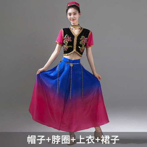 维吾族舞蹈服男女成人练习裙艺考考级少数民族服装新疆舞蹈演出服 - 图0