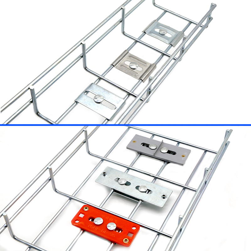 网格桥架短底座不锈钢50压片网格线槽固定件镂空开放式桥架配件镀锌固定底板网线固线器底座钢丝镂空走线架