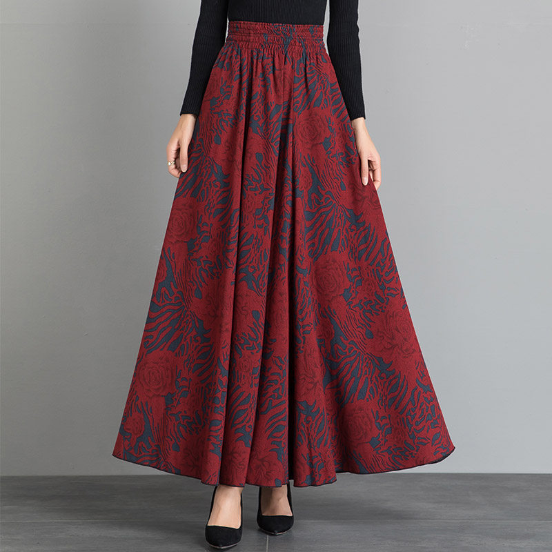 秋冬新款复古高腰半身裙中长款伞裙气质大码显瘦中老年大摆长裙女