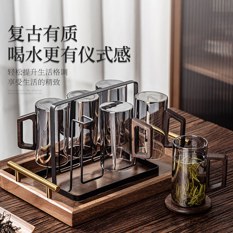 玻璃杯子收纳置物架客厅桌面高级感轻奢放咖啡茶具水壶倒挂沥水盘,淘宝优惠券,粉丝福利购,淘宝优惠卷