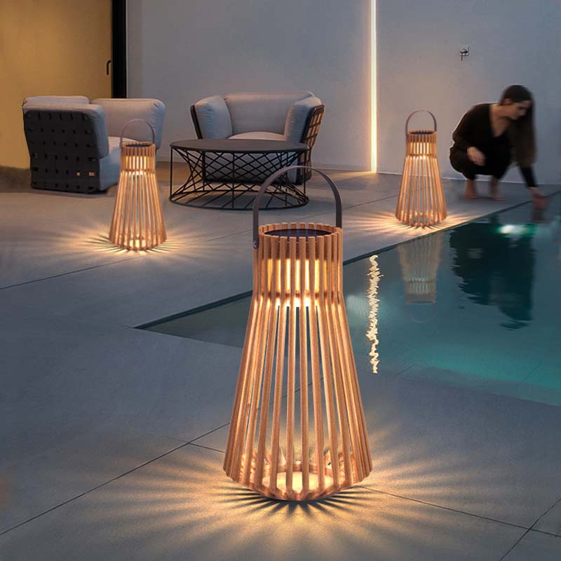 太阳能户外灯庭院花园别墅草坪灯防水木纹色手提灯室外露台氛围灯 - 图1