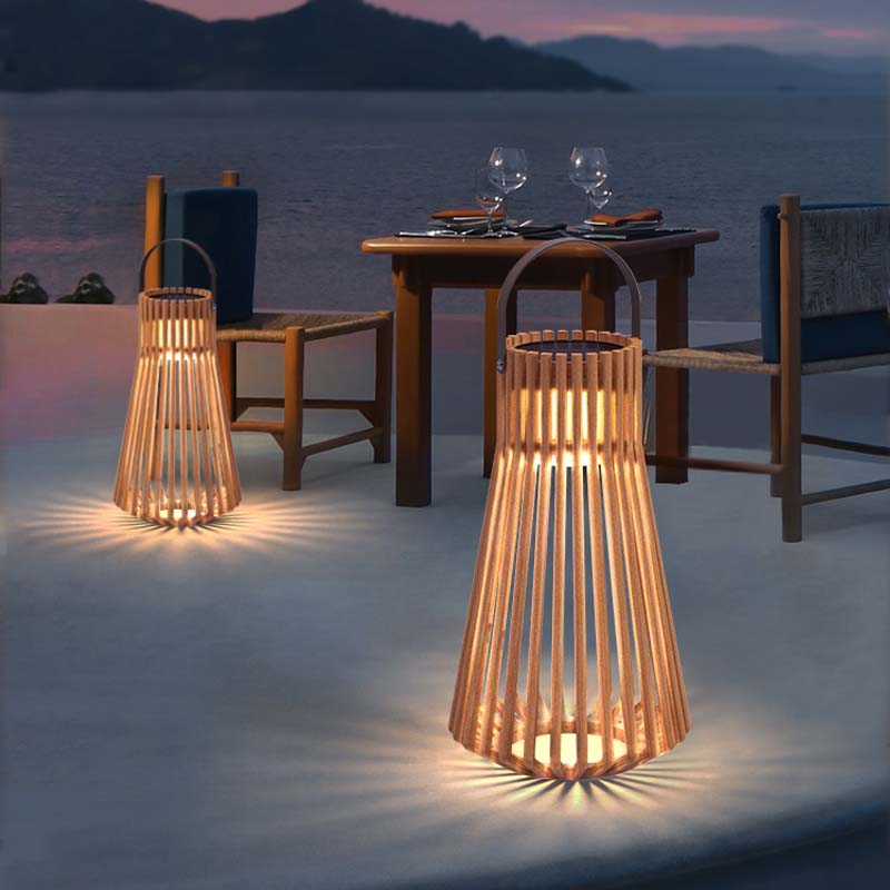 太阳能户外灯庭院花园别墅草坪灯防水木纹色手提灯室外露台氛围灯 - 图0