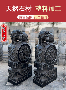 门当墩石鼓石墩仿古石雕门墩青石抱鼓石麒麟貔貅石狮子门鼓镇宅