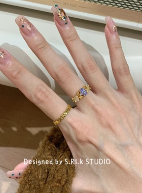 十里间紫色亮晶晶蕾丝宫廷戒指