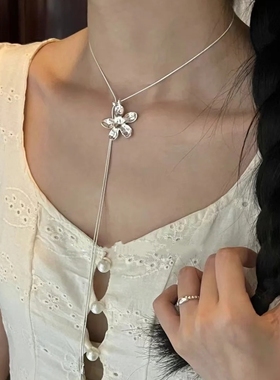 十里间【花束】甜美小清新花朵项链百搭抽绳百搭气质毛衣链