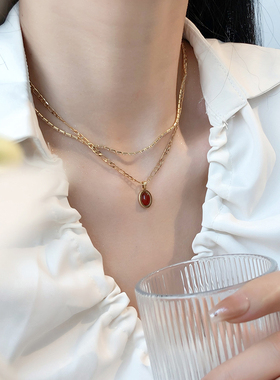 十里间天然石叠戴串珠项链