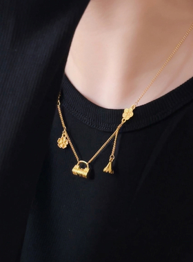 十里间沙金锁扣花朵项链