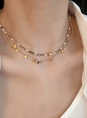 十里间天然石串珠项链锁骨链