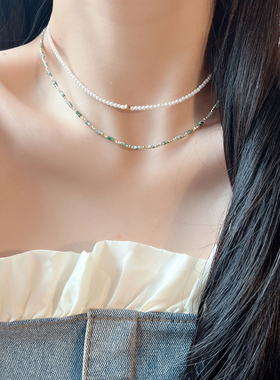 十里间三层叠戴天然石串珠项链