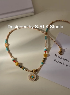 十里间天然石贝壳花朵项链