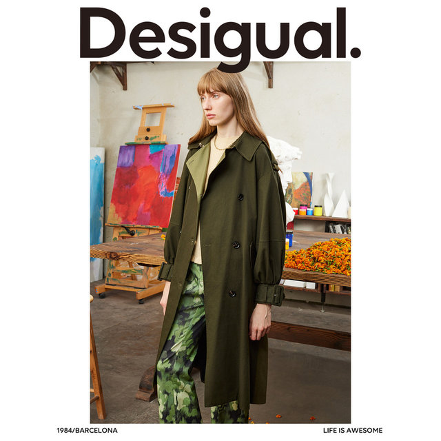 Silhouette Contrast Color Women's Trench Coat Desigual