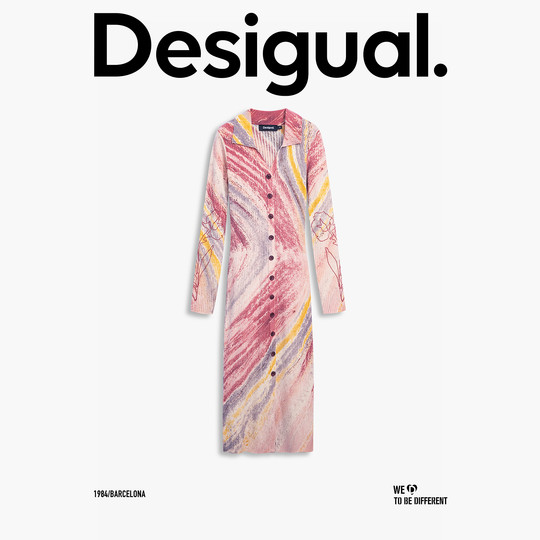 Desigual blogger's same style 25 autumn and winter new printed embroidered slim stretch knitted dress