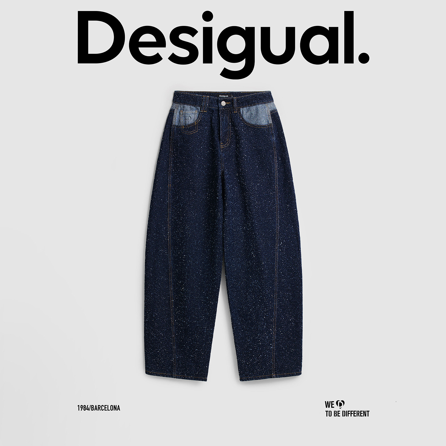 Desigual25秋冬新品蓝色牛仔提花磨破异色效果香蕉裤型女式牛仔裤,淘宝优惠券,粉丝福利购,淘宝优惠卷