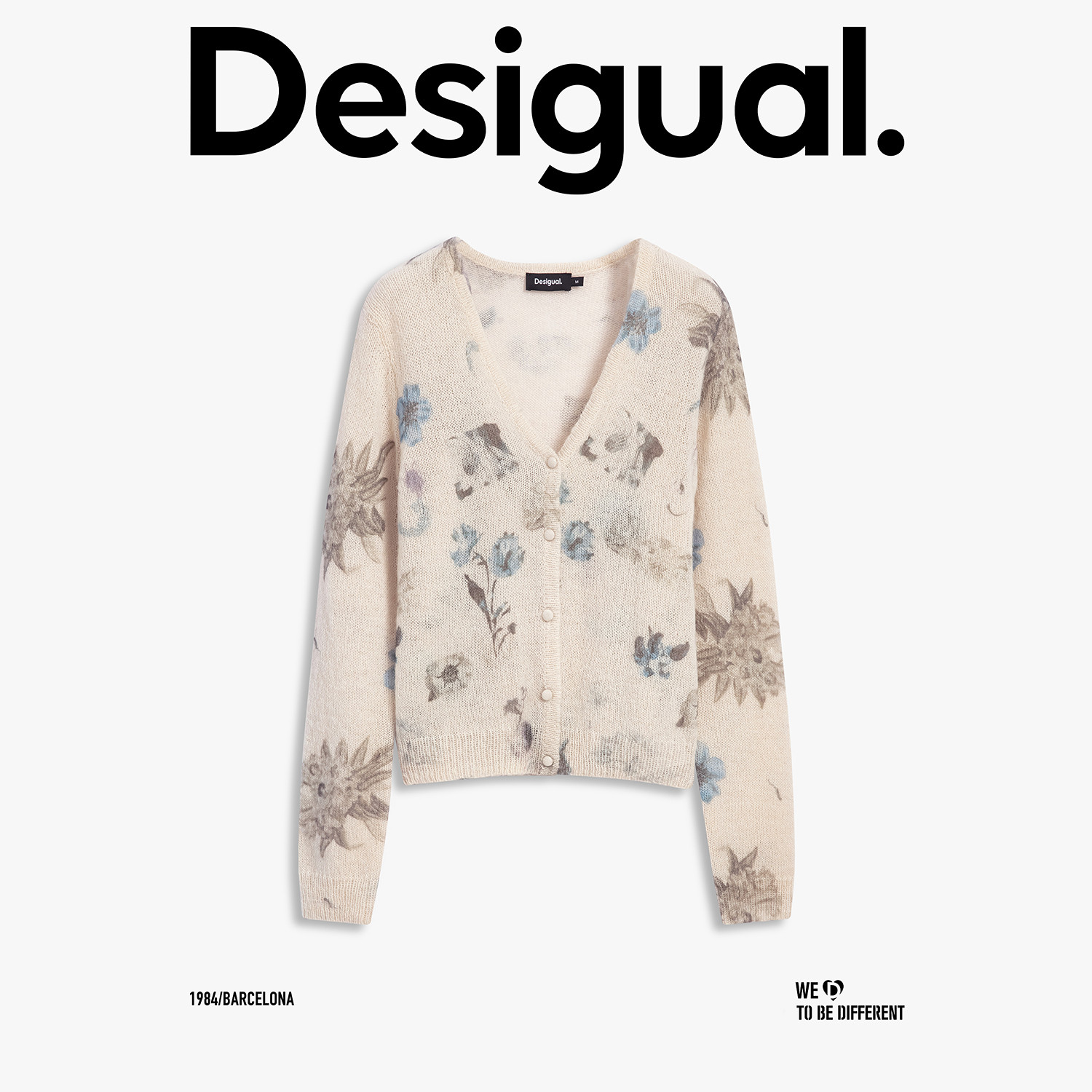 Desigual Two Piece Blue Floral Print Sling Long Sleeve Women's Sweater