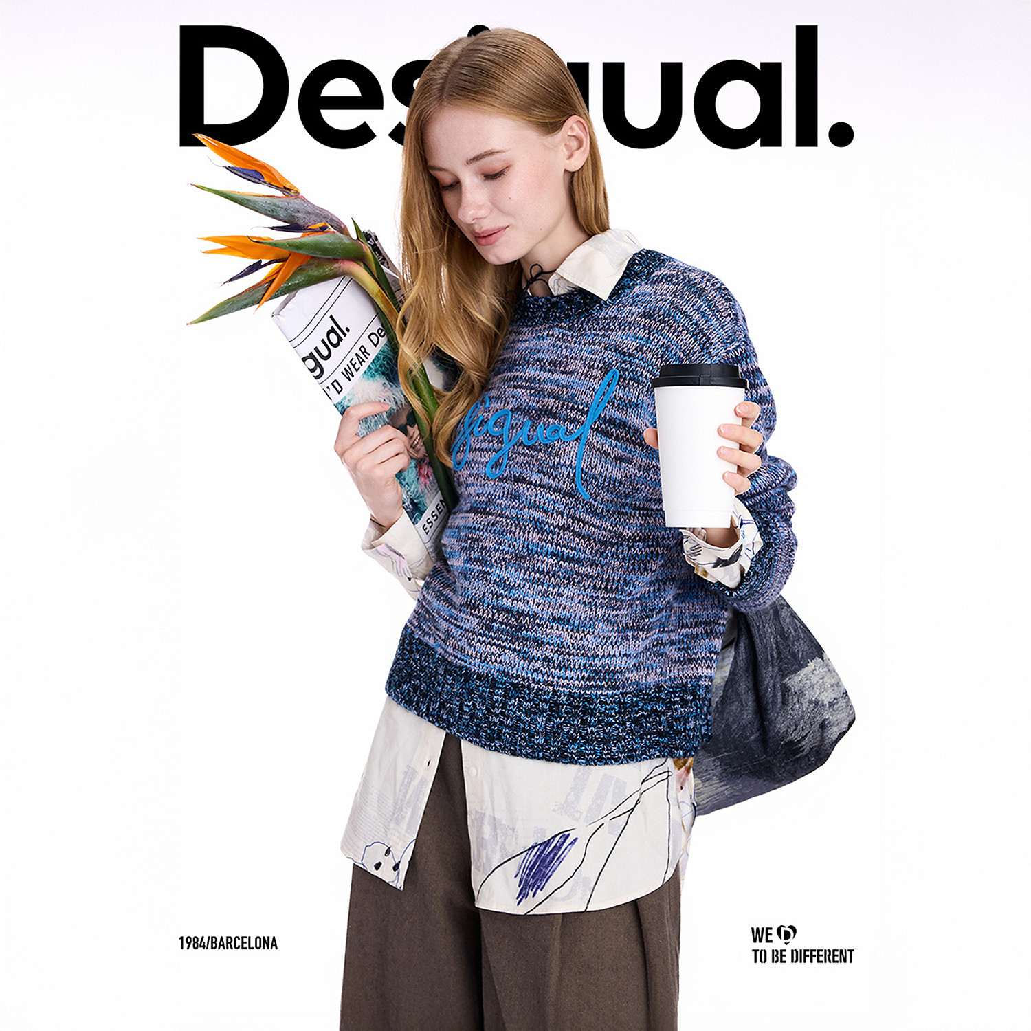 【保暖羊毛混纺】Desigual25秋冬新品宽松混纱盘带绣logo女针织衫,淘宝优惠券,粉丝福利购,淘宝优惠卷