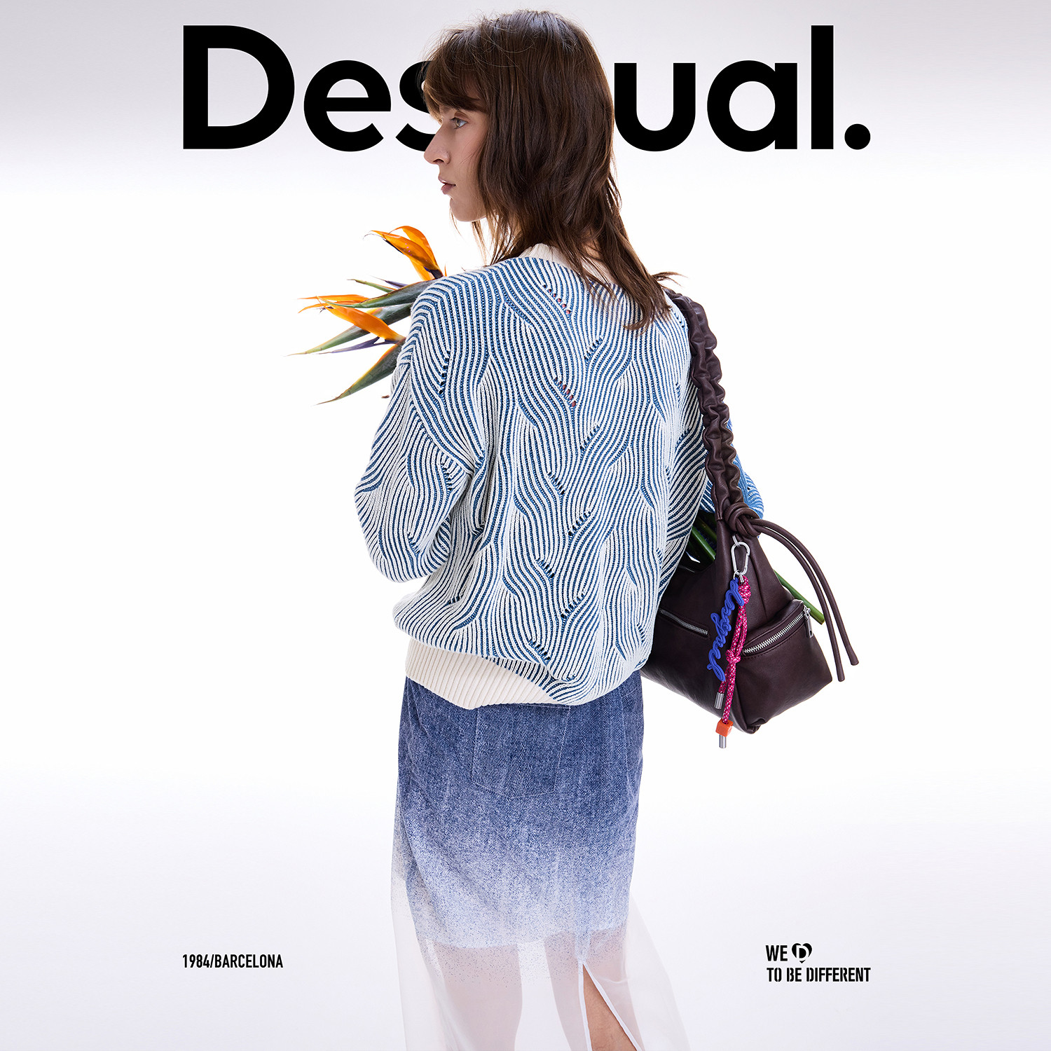 Desigual【博主同款】25秋冬新品双色绞花圆领落肩宽松女式针织衫