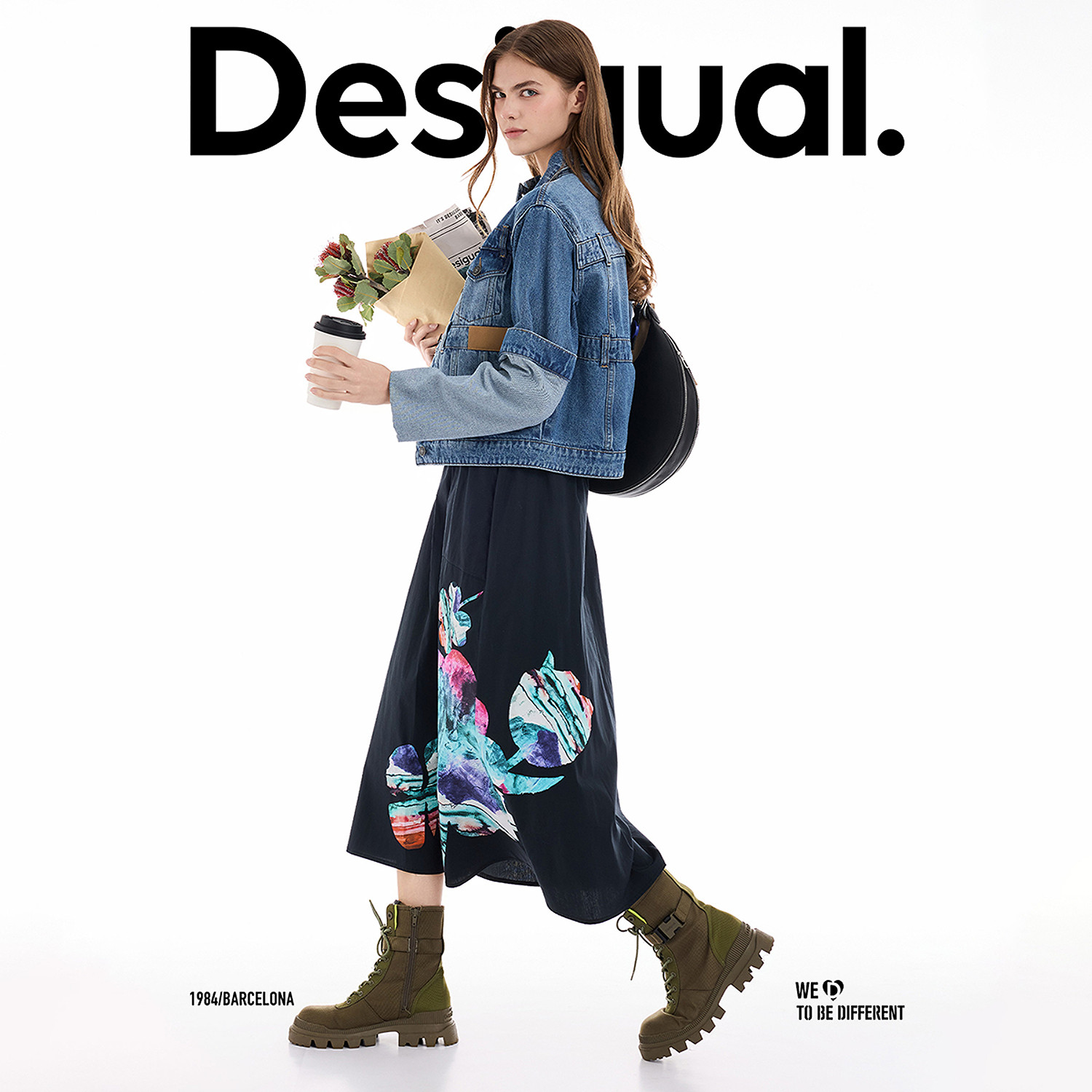 Desigual【Lacroix联名】25秋冬新品联名抽象花卉印花黑色半身裙,淘宝优惠券,粉丝福利购,淘宝优惠卷