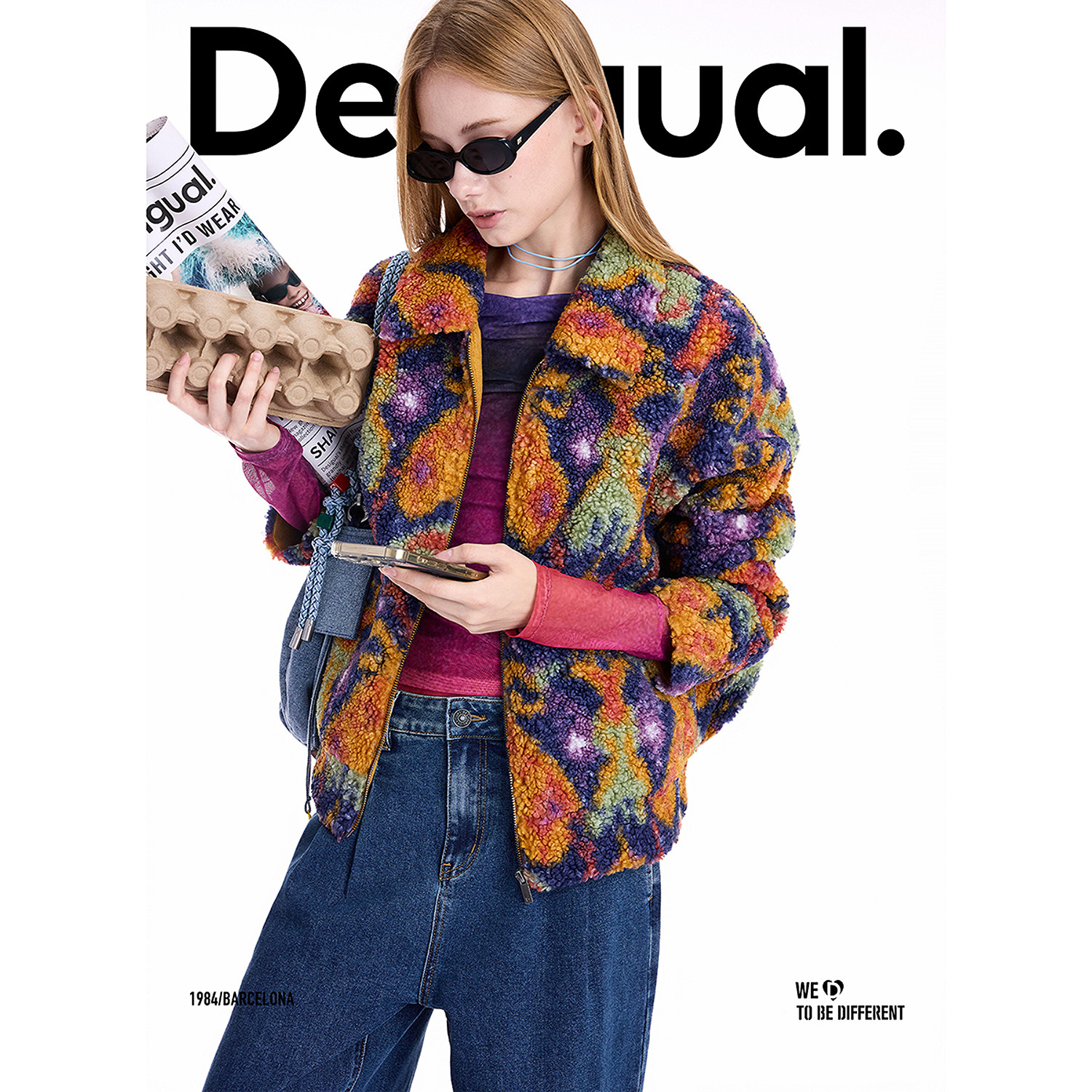 Desigual【明星同款】仿羊羔毛宽松印花翻领女士外套