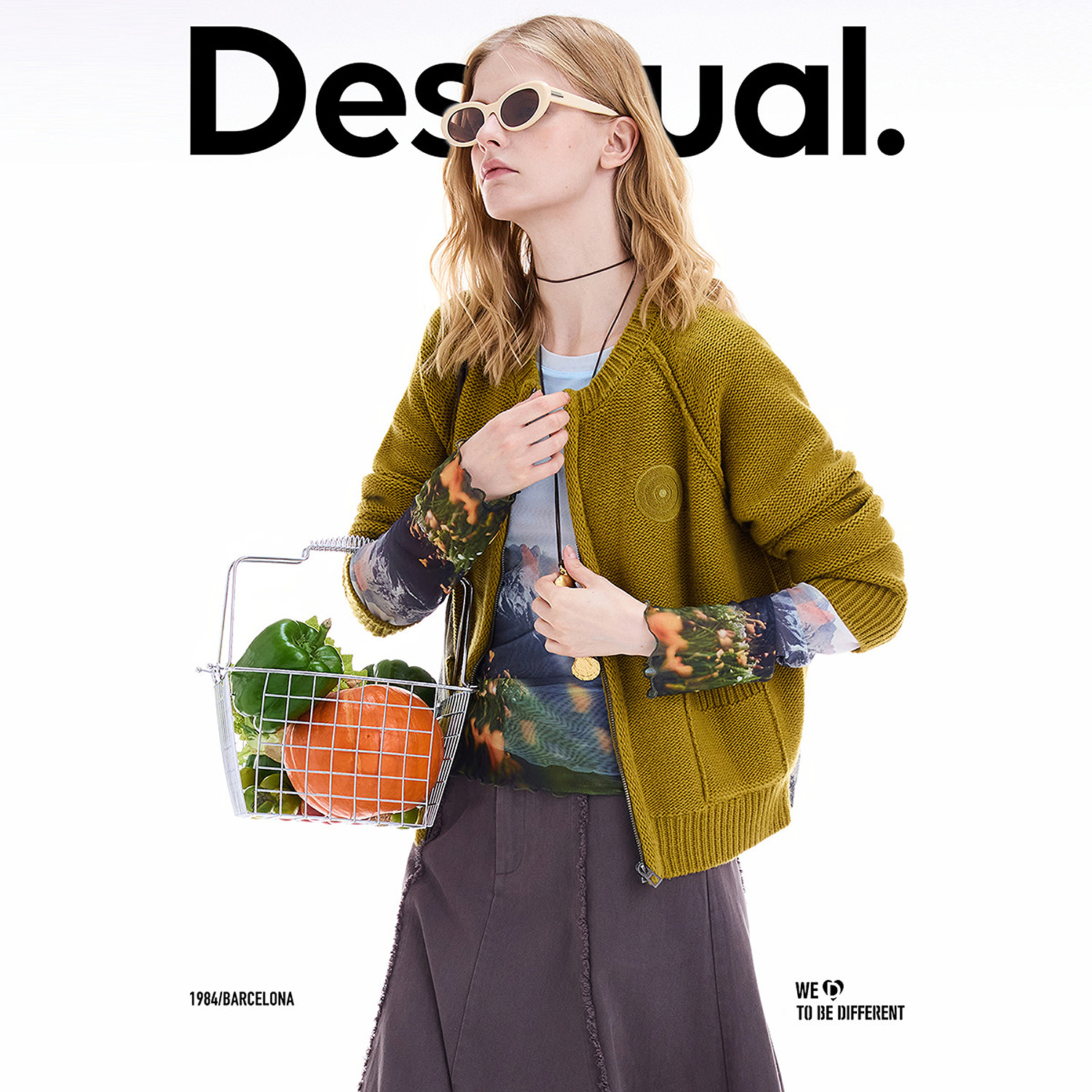 Desigual秋冬新品羊毛混纺宽松圆标拉链针织开衫女士外套