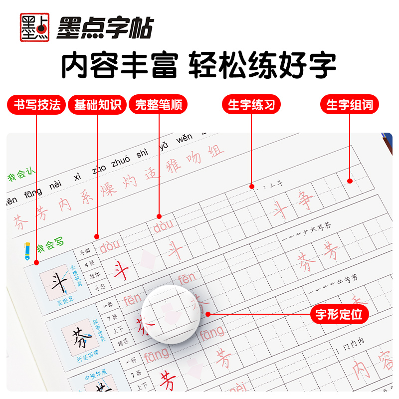 三年级字帖上册下册练字帖语文人教版同步墨点荆霄鹏钢笔楷书练字专用小学生写字课统编部编版3年级描红每日一练生字描红本练字帖 - 图0