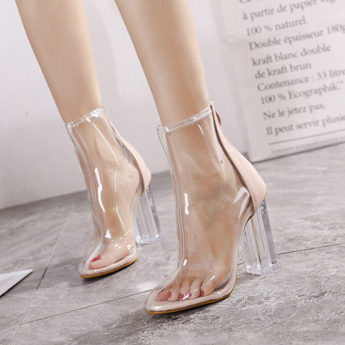Lazada Women high heels 欧美外贸大码透明水晶高跟鞋拼色凉靴女 - 图2