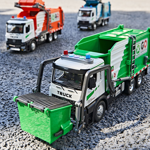 电动垃圾车儿童玩具超大号合金升降环卫车清扫运输车男孩玩具车 - 图2