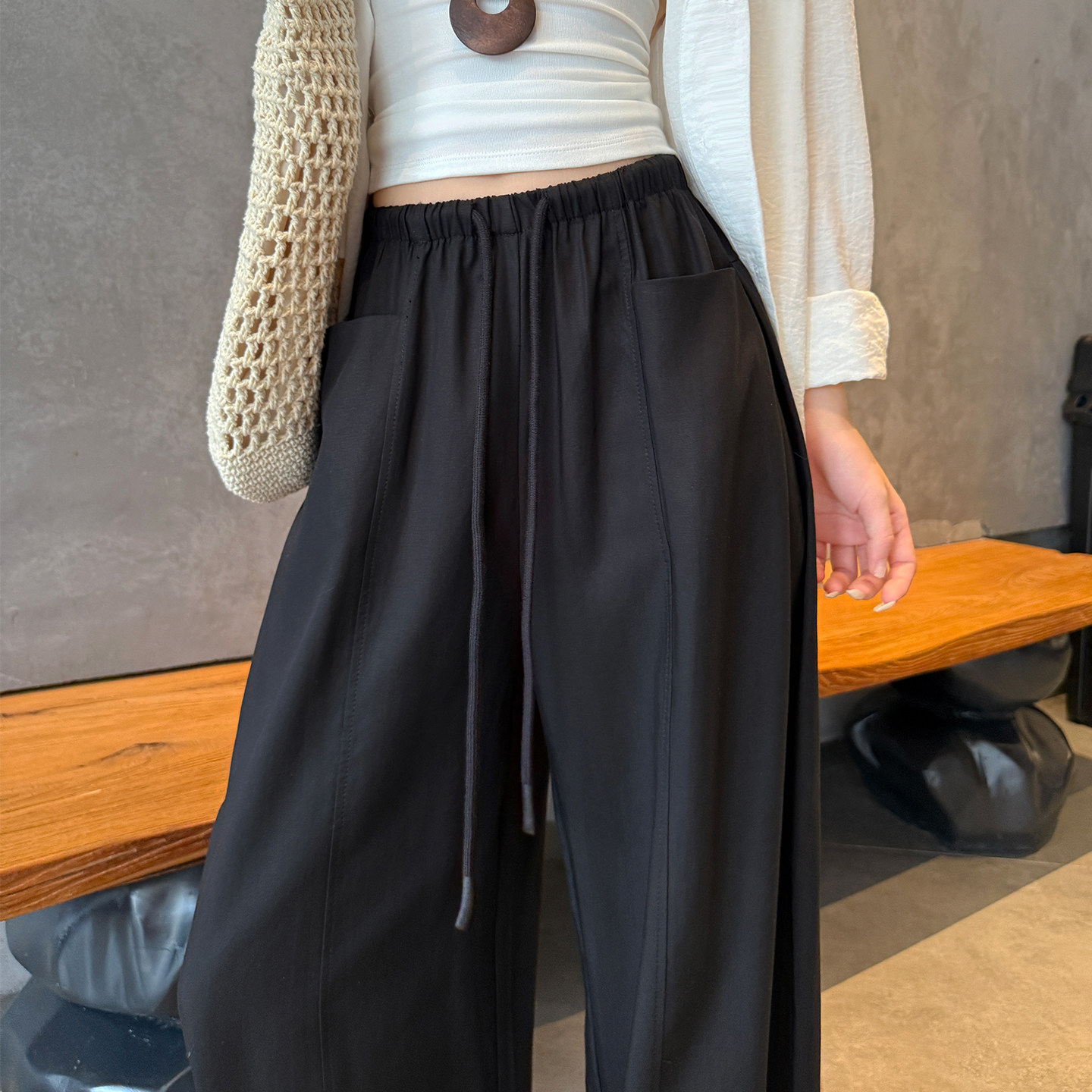 白色弯刀裤女夏凉感薄款天丝亚麻阔腿裤小个子慵懒老钱风棉麻裤子,淘宝优惠券,粉丝福利购,淘宝优惠卷