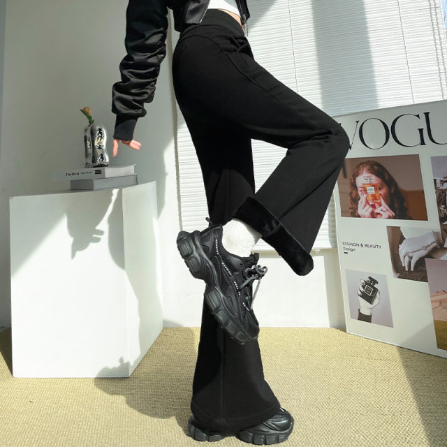 High waisted American style trousers plus fleece flared pants