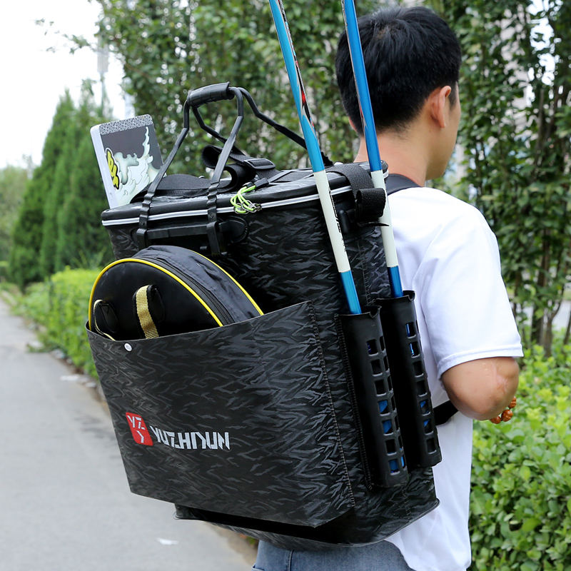加厚钓鱼桶双肩背鱼护桶一体多功能装鱼桶活鱼桶折叠便携渔具鱼桶