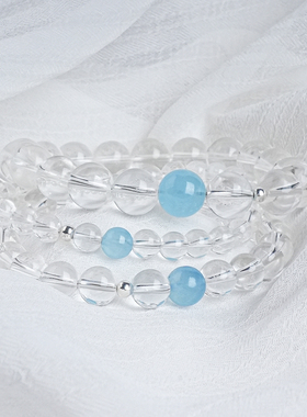 原矿白水晶手链链海蓝宝圆珠手串