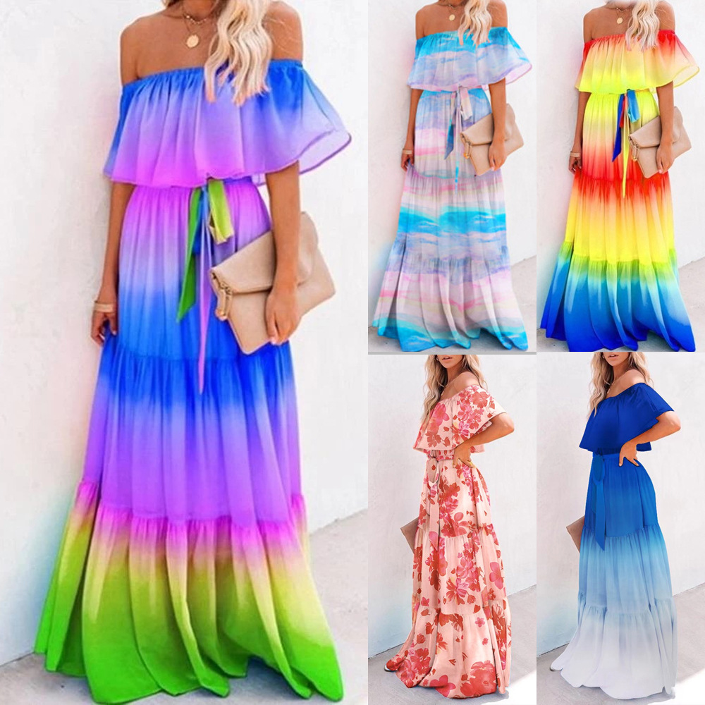 Women's Chest Wrapping Gradient Large Swing Dress - 图2