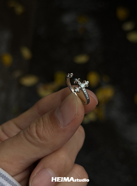 【尾戒版】马尔代夫蓝原创鸢尾花系列S925纯银戒指莫桑钻小拇指