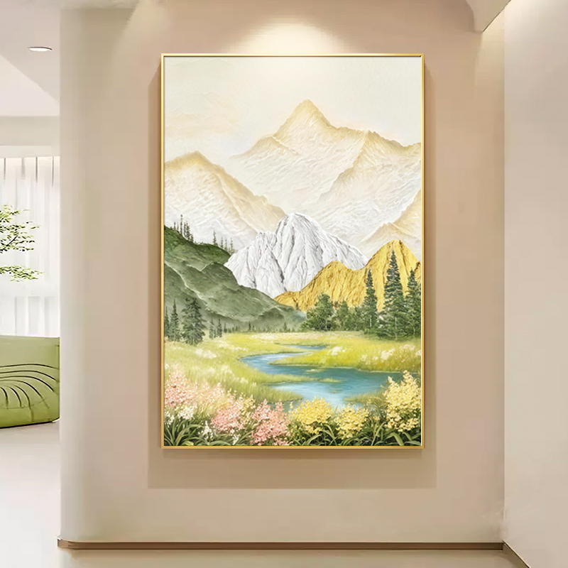 奶油风日照金山玄关装饰画走廊过道挂画山水风景画沙发背景墙壁画