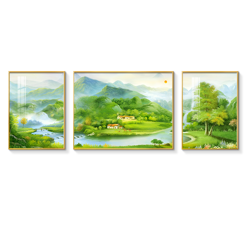 聚宝盆山水画客厅挂画沙发背景墙装饰画轻奢高端手绘风景油画壁画