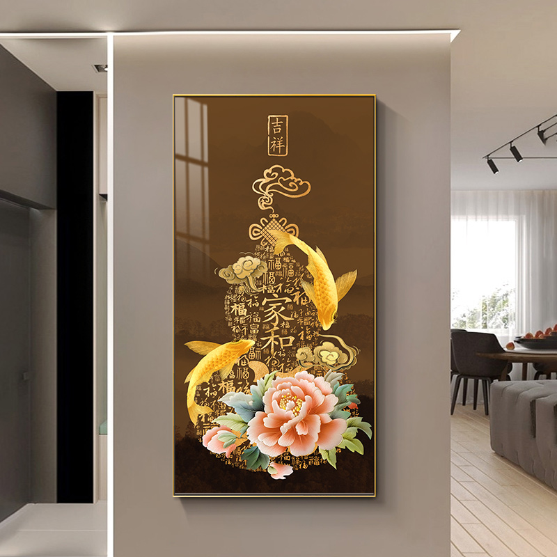 花开富贵玄关装饰画新中式入户走廊过道壁画牡丹灯画2025新款挂画